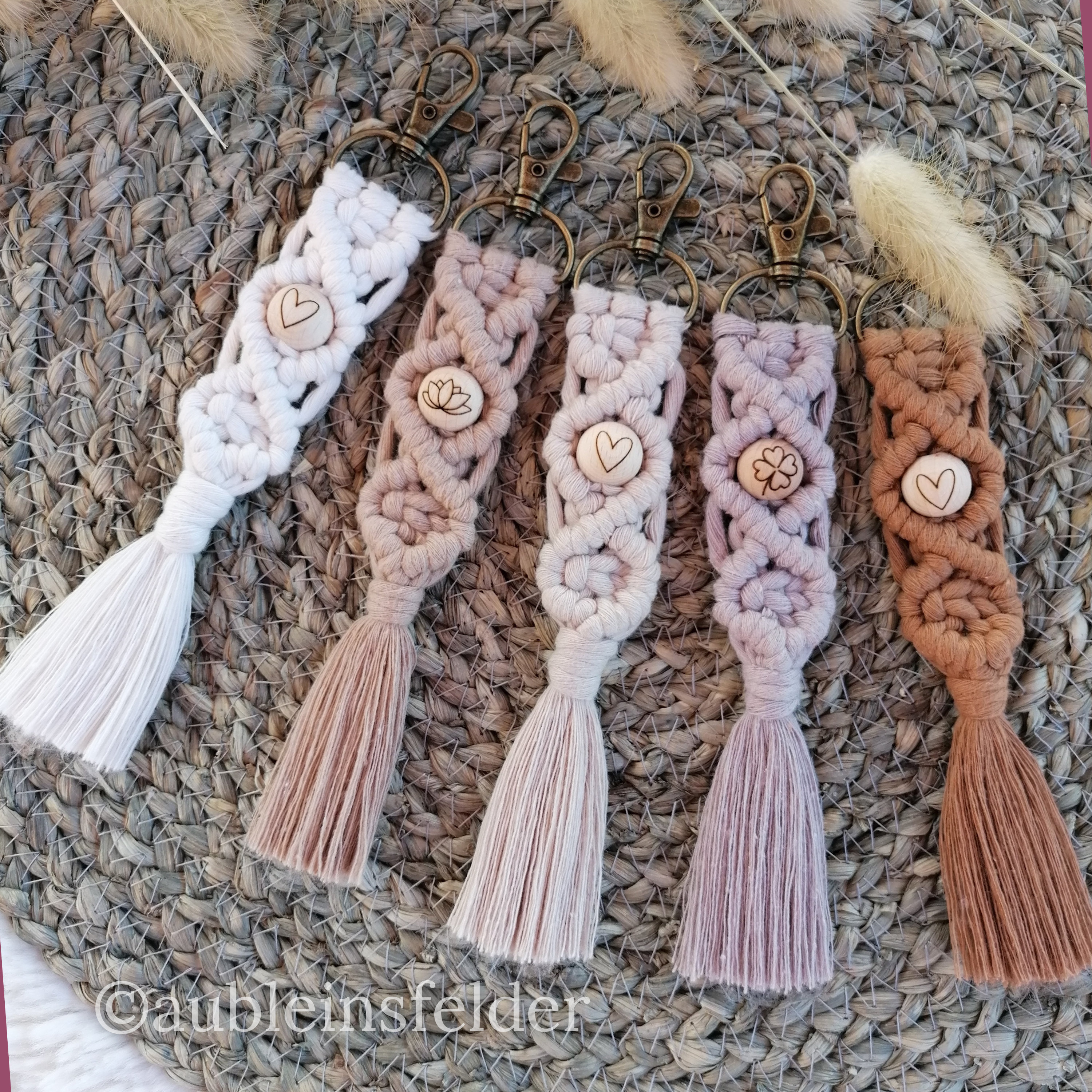 Macrame Keychain • Carabiner Bronze Gold Silver Rose Gold