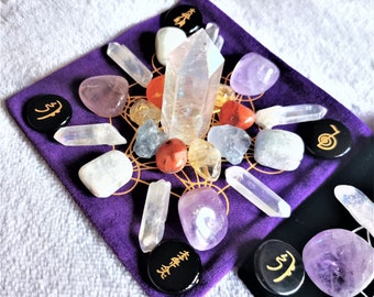 Gemini Empowerment AngelAuraQuartz CelestiteMoonstoneAmethystCitrineCarnelian SacredGeometry CrystalGridSet FlowerOfLife MetatronCube Reiki