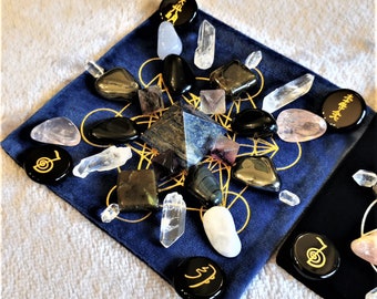 Mercury Retrograde Protection LapisLazuli Pyramid Labradorite Fluorite Obsidian Hematite Herkimer Blue Chalcedony SacredGeometry CrystalGrid