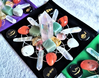 Cancer Zodiac Empowerment AngelAuraRoseQuartz Moonstone Aventurine Citrine Carnelian SacredGeometry CrystalGridSet FlowerOfLife MetatronCube