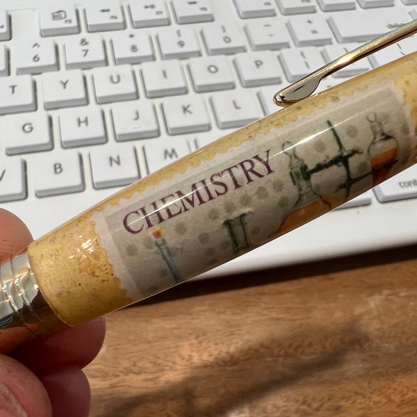 Embedded Postage Stamp Hand Turned / Made Pen: Chemistry clear cast