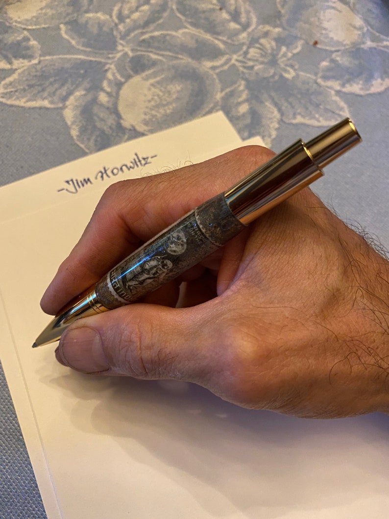India First Man on the Moon postage Stamp Hand Turned Made Pen clear cast