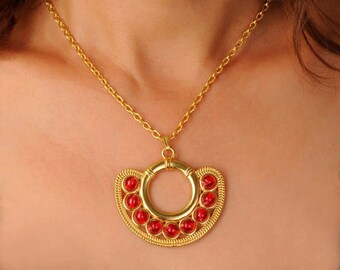 Chain Necklace with red circles NOSE ORNAMENT PENDANT