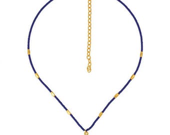Calima Spiral Necklace – Czech Crystal Beads – 24K Gold Plated Pendant – Pre-Columbian Jewelry – Handmade in Colombia – Blue Beaded Necklace