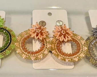 Drop and dangle Beaded Earrings -Handmade- Aretes Colombianos X96