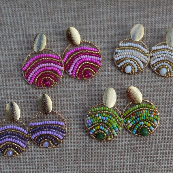 Round Wired Wrapped Fashion Beaded Earrings- Aretes en Alambrismo - Aretes Colombianos X88