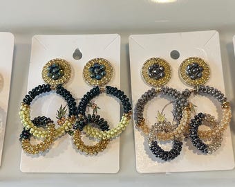 Round Woven Earrings -Handmade- Aretes Colombianos 604