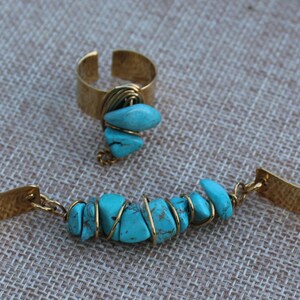 Bracelet Ring Set, Women Fashion, Luxury Accessories, Natural Stone Jewelry, Gold Plated Sets