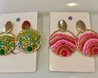 Round Wired Wrapped Fashion Beaded Earrings- Aretes en Alambrismo - Aretes Colombianos X88