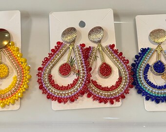 Handmade Beaded Dangle Earrings - Aretes en mostacilla 611
