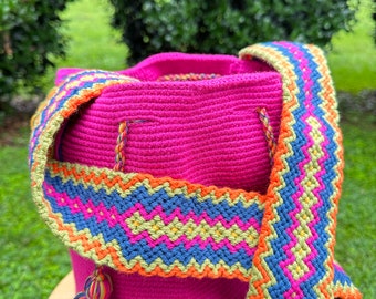 Macrame strap  Wayu Colombian Handmade Bucket Handbag, Mochila Wayuu 100% Colombian cotton H6