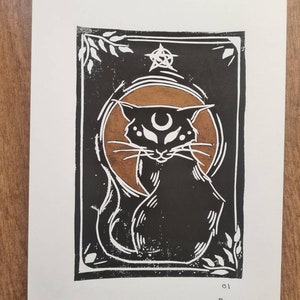 Black cat linocut