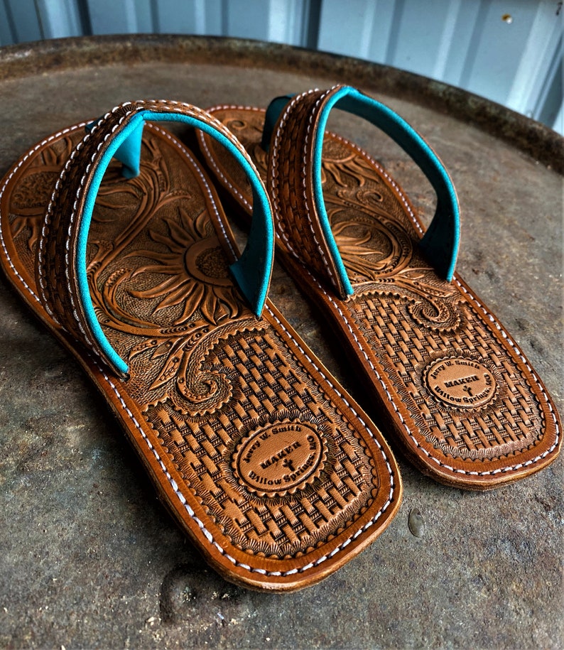 Custom Order Hand Made Leather Cowgirl Flip Flops. Sandals. | Etsy