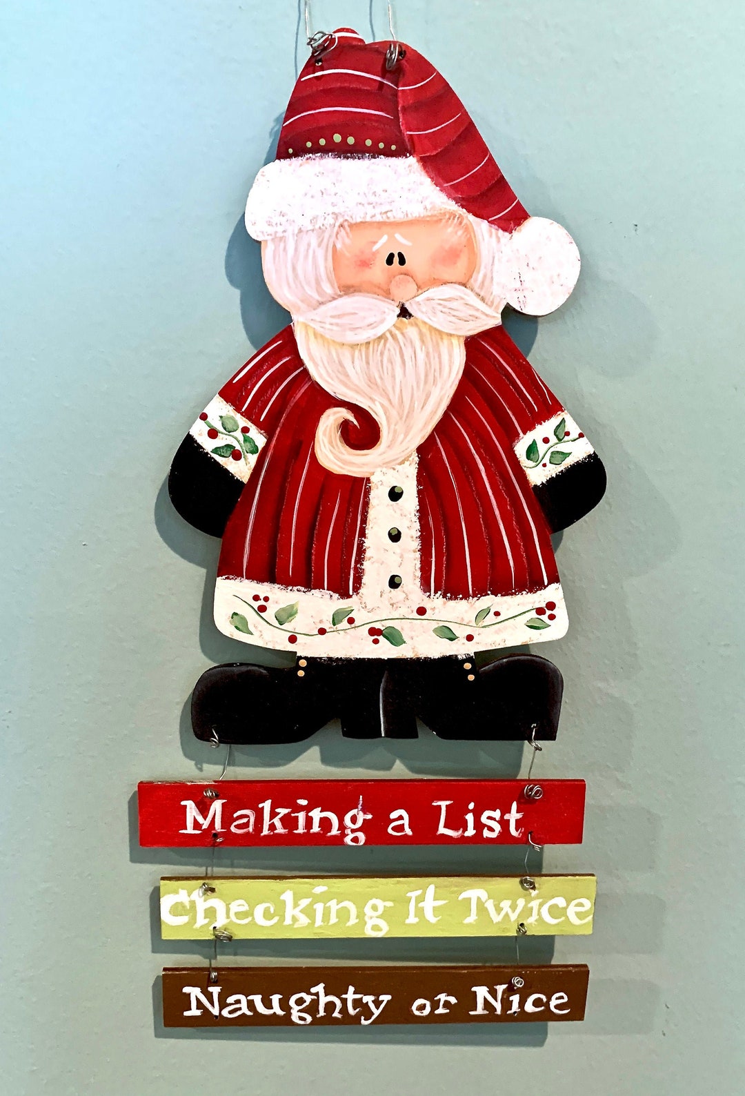 Hand Painted Santa / Christmas / Wall Decor, Wood, FREE SHIPPING Etsy