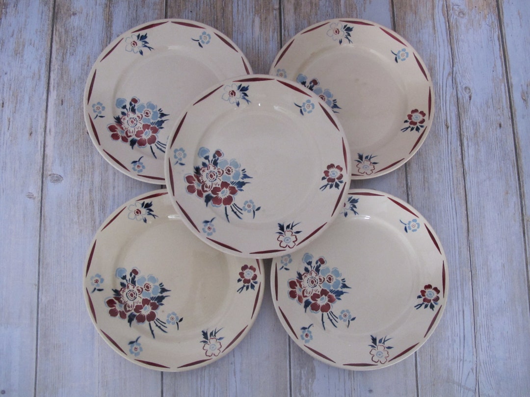 Set of 5 Vintage French Dinner Plates 5 Old Flat Plates in Etsy