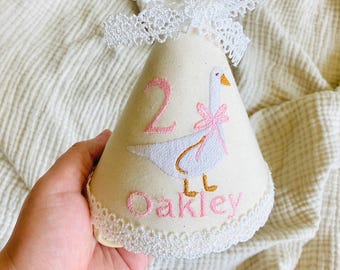 1st Birthday Party Hat, Vintage Baby Birthday Decor, Lace Bow Party Hat, Silly Goose Theme, Cake smash Prop, Custom Baby Outfit Accessory