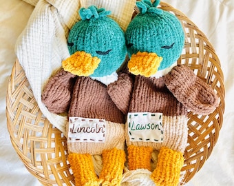 Personalized Mallard Baby Snuggler, Baby Name Security Blanket, Mallard Duck Lovey, Custom Baby Comfort Toy, Duck Baby Blanket, Gift for Boy