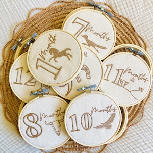 Créoles jalons mensuels western, cartes photo mensuelles pour bébé, tours de suivi mensuels pour bébé, souvenir de la première année de bébé, décoration de chambre d'enfant cow-boy