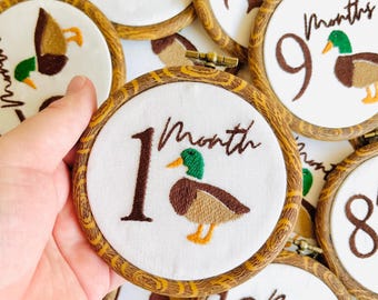 Baby Milestone Hoops, Baby Monthly Photo shoot prop, Baby Month Markers, Duck Nursery Decor, Baby Boy Gift Idea, Mallard Hoop Set, Gift for
