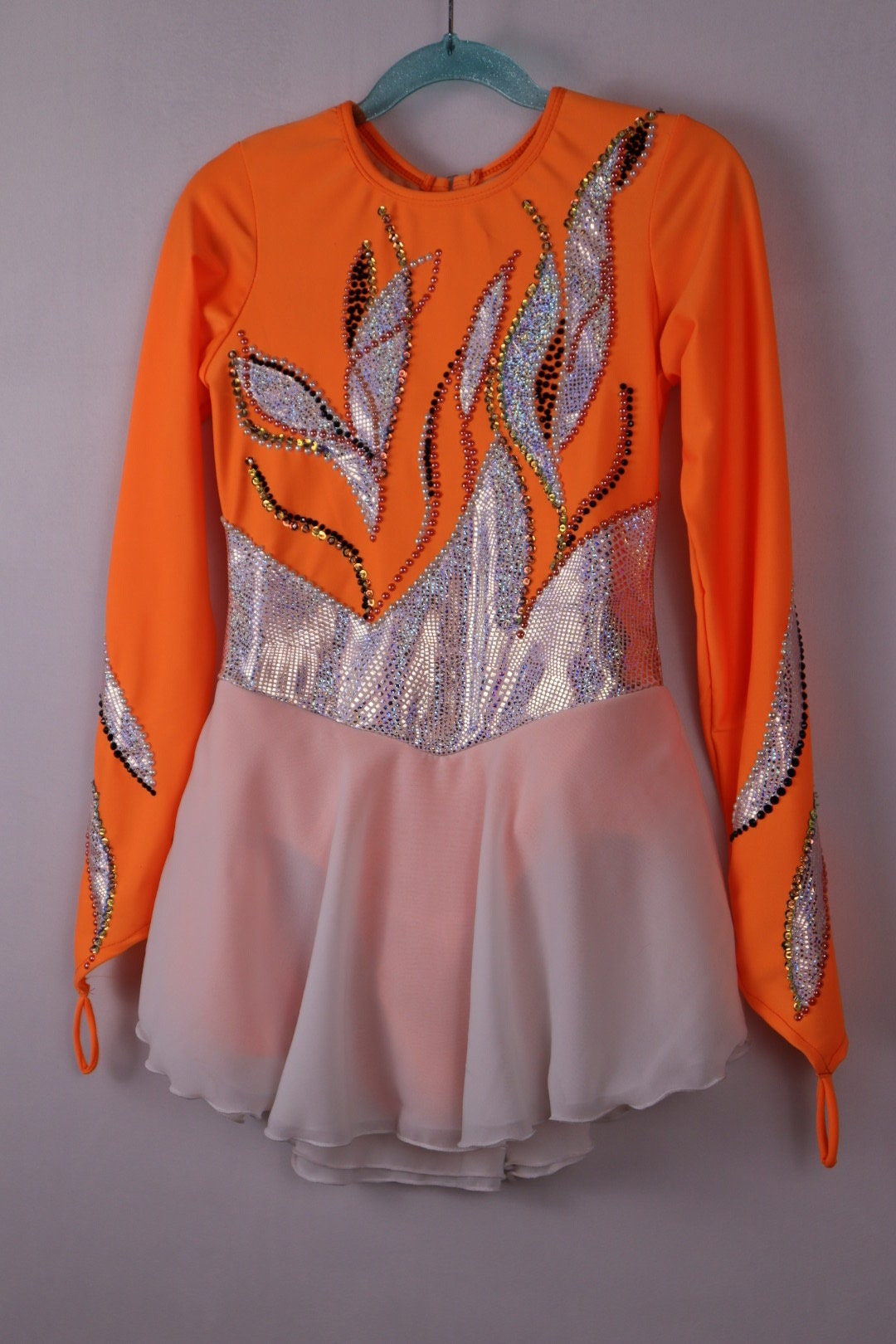 Figure Skating Dress - Orange Diamond Sling Style, Competition & Performance - View #7