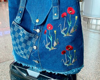 643 92my 花柄デニムリメイクバック ハンドメイド2点 643 92my様専用 花柄