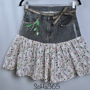 Recycled denim skirt/Vintage cotton-denim skirt/Denim and cotton skirt.