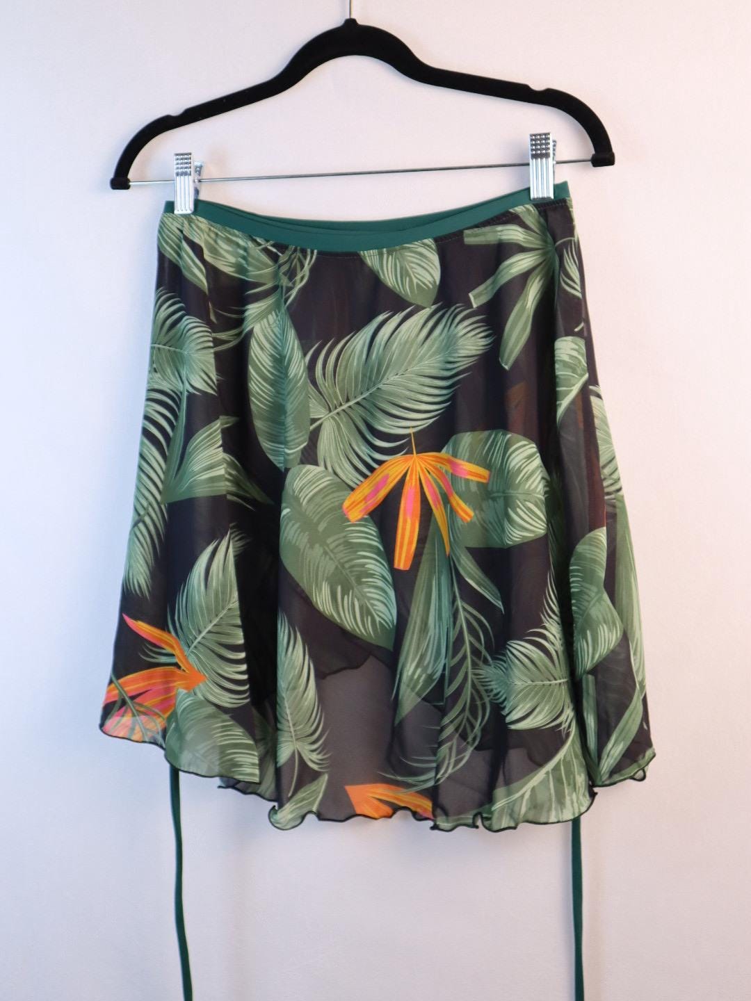 Floral Black - Green Chiffon Ballet Wrap Skirts/ Chiffon Long Dance