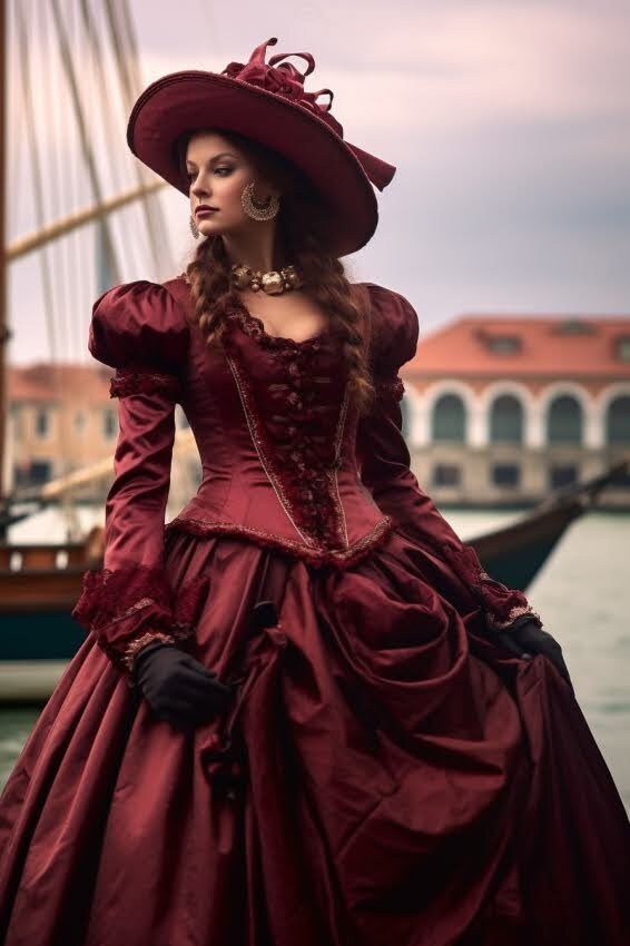 Elegant Burgundy Venetian Costume Dress Venetian Masquerades Masks Italian  Carnivals Clothing Historical Art. Renaissance Costume 
