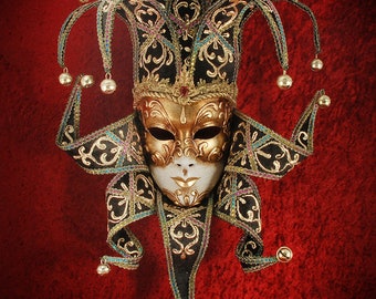 Venetian Jolly Original Venice Carnival Mask Traditional papier-mâché mask with gold leaf.