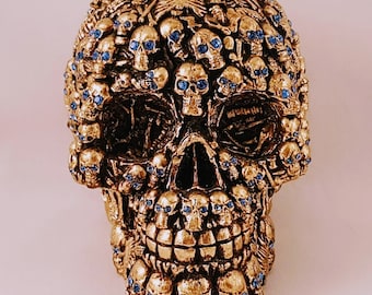 Crâne mexicain avec cristal Swarovski et feuille d'or fabriqué à la main en Italie.