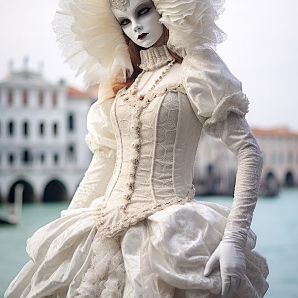 Traje Veneciano para Carnavales y Bailes de Máscaras: Elegancia, Misterio y Estilo en una Creación Única. Transpórtate al Encanto de Venecia