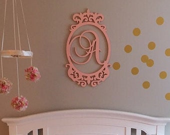 Elegant Wooden Initials Cutout - Wooden Letters - Custom Monogram Initials in Victorian Border - Nursery Wall Hanging Letters - 24" tall