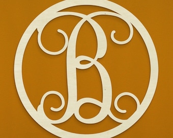 Monogram Door Hanger Wood Letters - Door Wreath Initials - Monogram Sign - Wooden letters with Border - Unpainted Letters