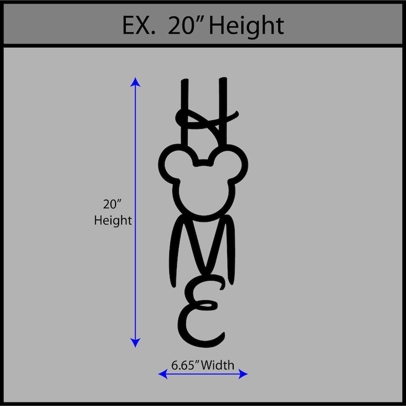 May include: Black and white line art design of the word "Home" with a Mickey Mouse head in the middle. The design is 20 inches tall and 6.65 inches wide.