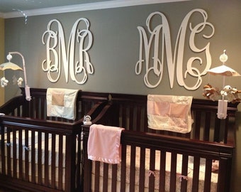 Wooden Vine Monogram Wall Hanging -  Wood Monogram Wall Sign - Nursery Décor - Baby Shower Décor - Bridal Shower - Photo Prop Over the Bed