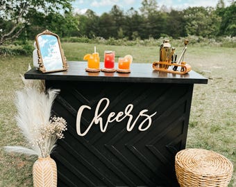 Wood Cheers Cutout - Large Cheers Sign - Bar Decor - Cheers Wedding Sign - Home Bar Sign - Wedding Drinks Bar Sign