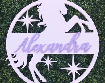 Unicorn Name Sign - Unicorn Girl Nursery Decor - Unicorn Theme Birthday Backdrop - Wall Hanging Sign - Wall Art Sign - Custom Unicorn Name