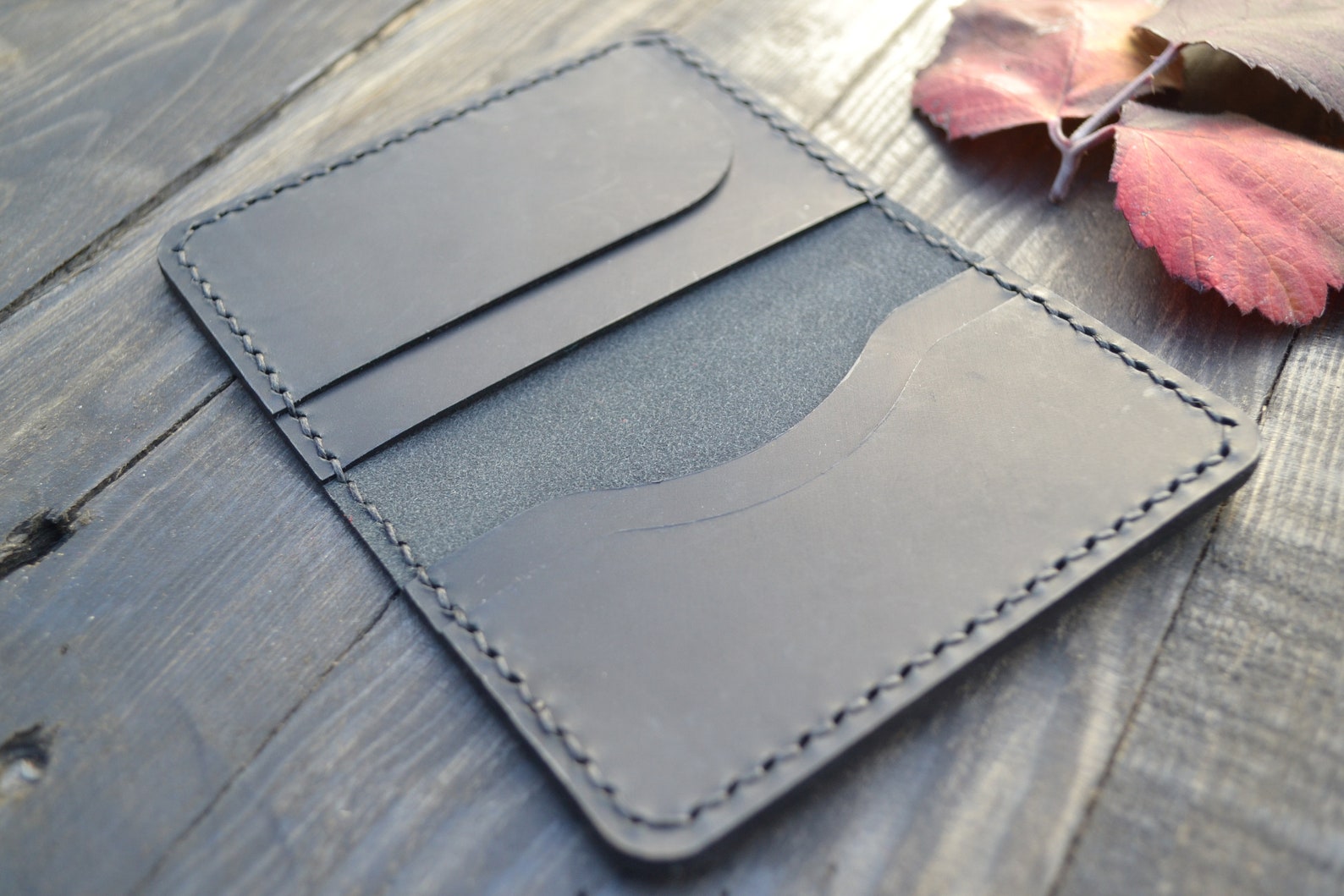 Black Color Handmade Genuine Leather Card Holder Etsy