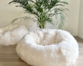 Sheepskin pouf XXXL White pouf Large pouf Fur pouf Comfortable pouf Sheepskin beanbag Bean Bag Furry decorations Gift. Sale Black Friday