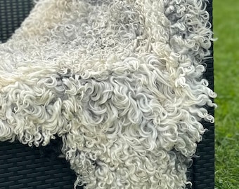 Tapis en peau de mouton Gotland Jeté en fourrure bouclée Couvre-lit en peau de mouton Peau de mouton grise Couvre-lit en peau de mouton Housse de chaise en peau de mouton Peau de mouton blanche.