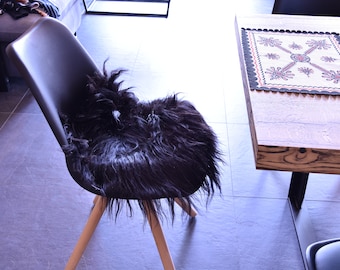 Stool Cover, Sheepskin Stool Cover, Chair Cover, Furry Stool, Scandinavian Decor, Seat Pad, Chair Pad, Black stool chair pad Black Friday