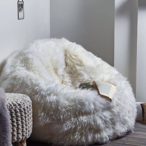 Sheepskin pouf XXXL White pouf Fur pouf Comfortable pouf Sheepskin beanbag Bean bag Furry Sale Black Friday Christmas Gift