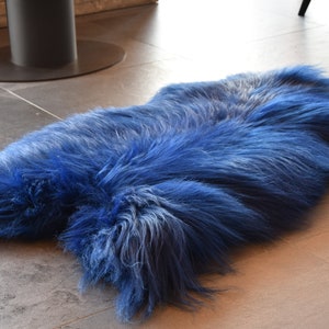 Genuine Blue Sheepskin Rug, Icelandic Sheepskin Throw, Blue Bedspread, Scandinavian Rug, Red Cover,  Gift for her. Sale Black Friday