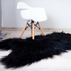 Black  Genuine Sheepskin Rug Pad, Birthday Gift, Natural Sheepskin Throw, Sheepskin Floor Decorating, Sheepskin Throw, Black Friday