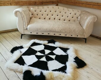 Sheepskin Rug, Black and White Genuine Natural Sheepskin Rugs, White Icelandic Sheepskin Rug, Area Rugs Carpet, Outdoor Rugs, Christmas gift