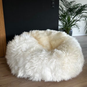 Sheepskin pouf XXXL, White pouf,  Large pouf, Fur pouf, Comfortable pouf, Sheepskin beanbag,Bean Bag Furry, Sale Black Friday Christmas Gift