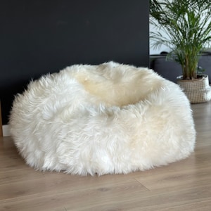 Sheepskin pouf XXXL White pouf  Large pouf Fur pouf Comfortable pouf Sheepskin beanbag Bean Bag Furry Sale Black Friday Christmas Gift