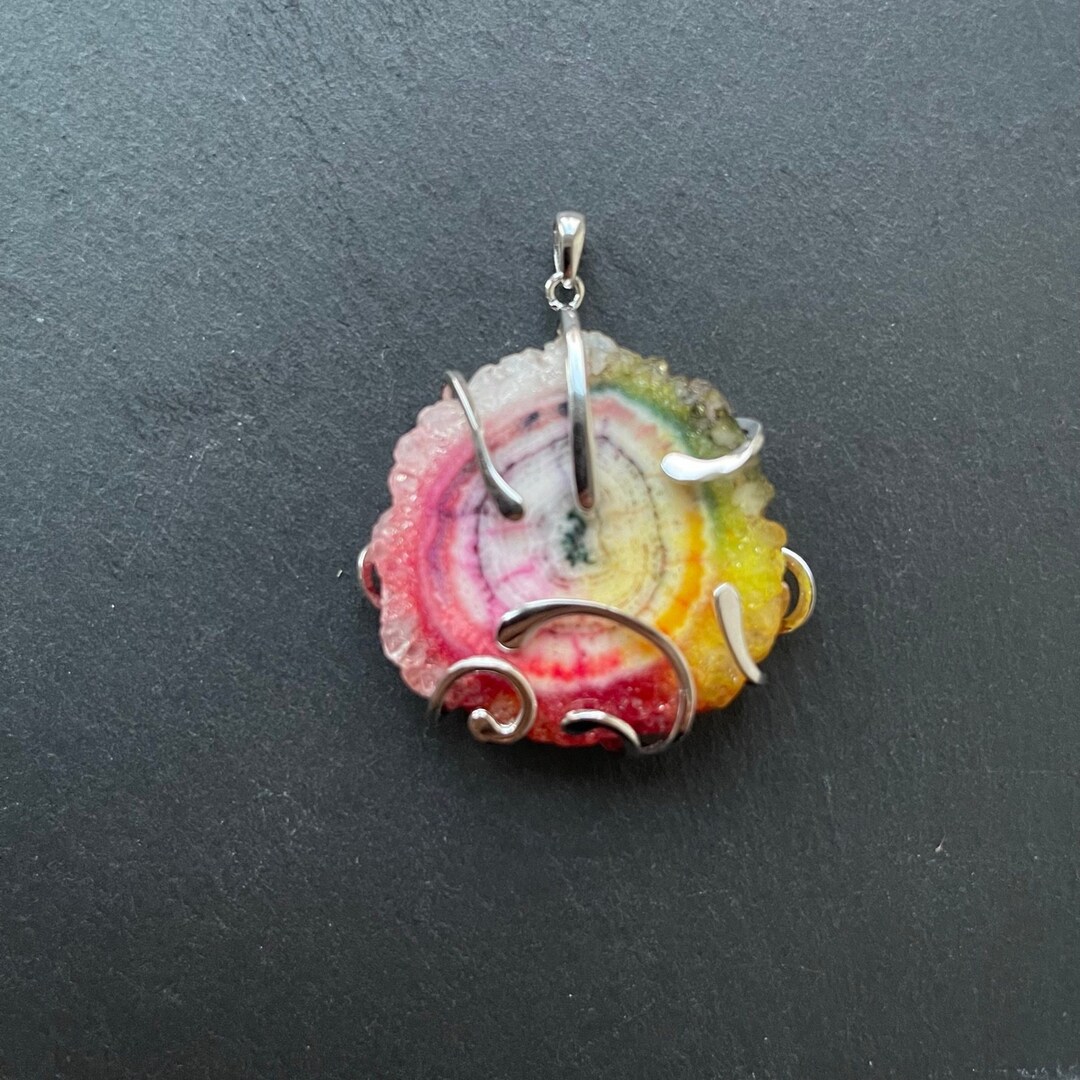 Solar Quartz Pendant, Rainbow Gemstone Pendant Sterling Silver, Unique
