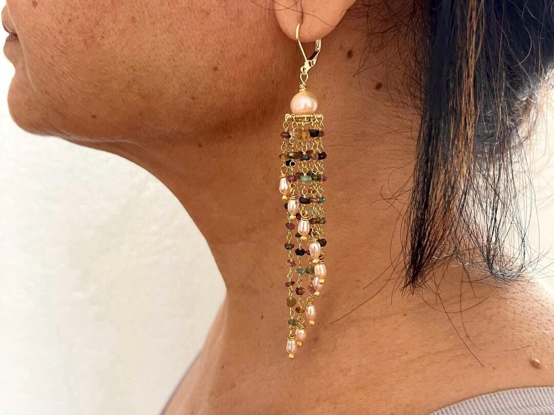 Pink Gemstone Waterfall Earrings