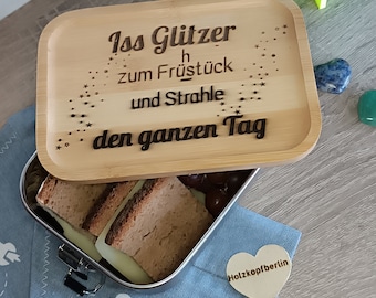Lunchbox aus Edelstahl mit Bambusdeckel und Haftklammern